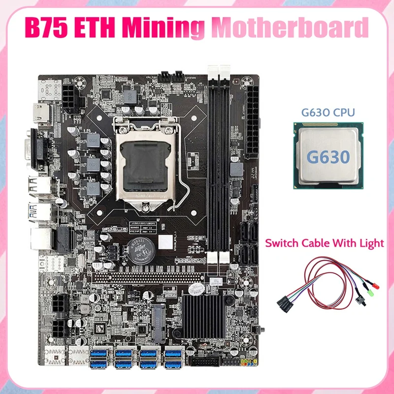

Материнская плата B75 ETH 8xpcie USB адаптер + G630 ЦП + кабель переключения светильник кой LGA1155 DDR3 B75 USB материнская плата для майнинга