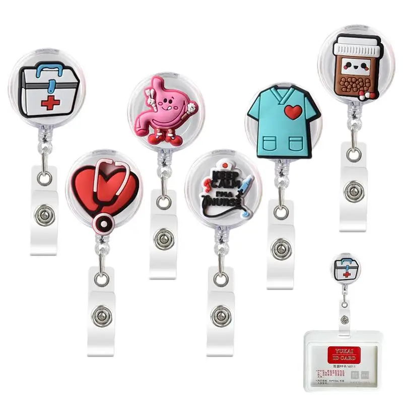 

Nurse Badge Holder Reel 6pcs/set Retractable Name Card Holder Clips Cute Badge Clamp For Nurses Volunteers Teacher Students