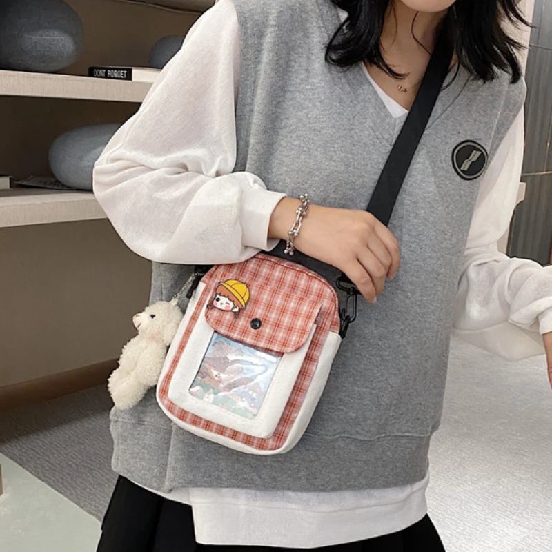 Girls Boys Canvas Bags 2022 Fashion New Children Lattice Lovely Student Messenger shoulder Bag