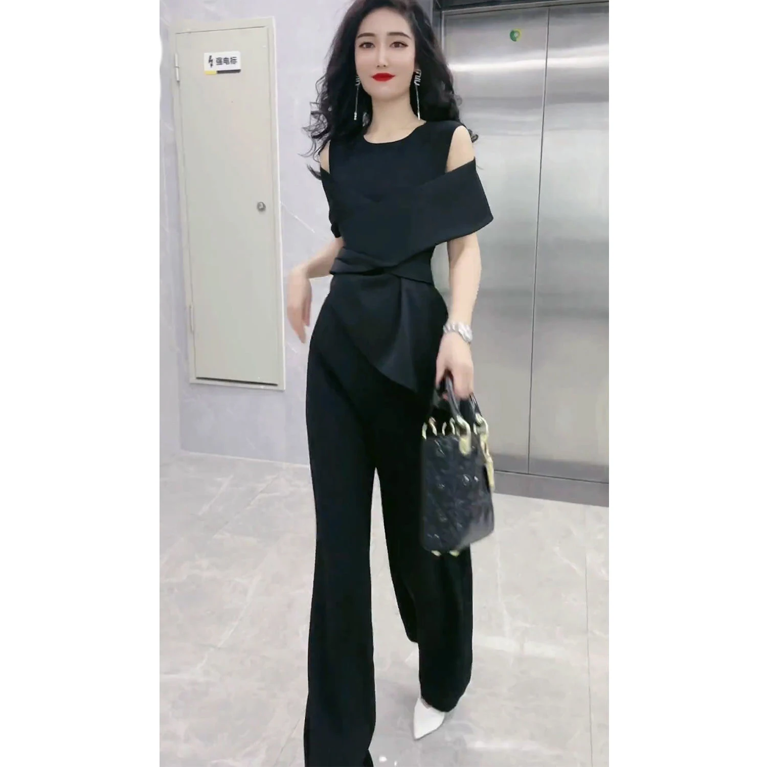 

Summer Rompers Women Jumpsuits Office Lady O Neck High Waist Solid Bodycon Regular Short Sleeve Female Bodysuits Wide Leg Pants