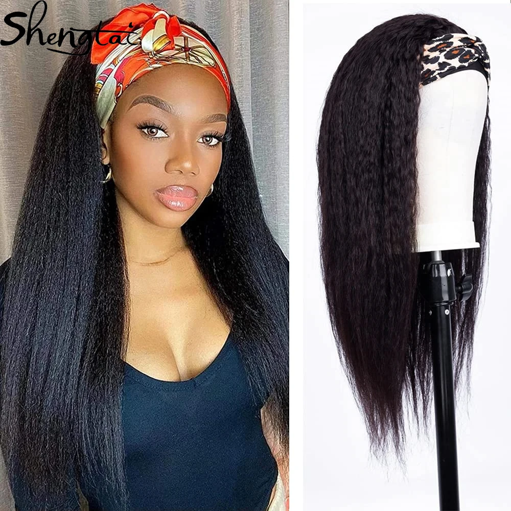 

Kinky Headband Wigs Yaki Long Straight Synthetic Wigs For Black Women Glueless Heat Resistant Fiber Wigs For Daily Cosplay Afro