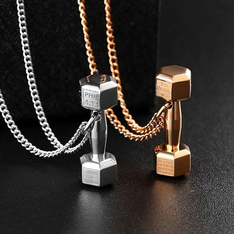 

Punk Stainless Steel Necklace Fashion Dumbbell Pendant Necklaces Couple Necklace Creative Barbell Pendant Sweater Chains Jewelry