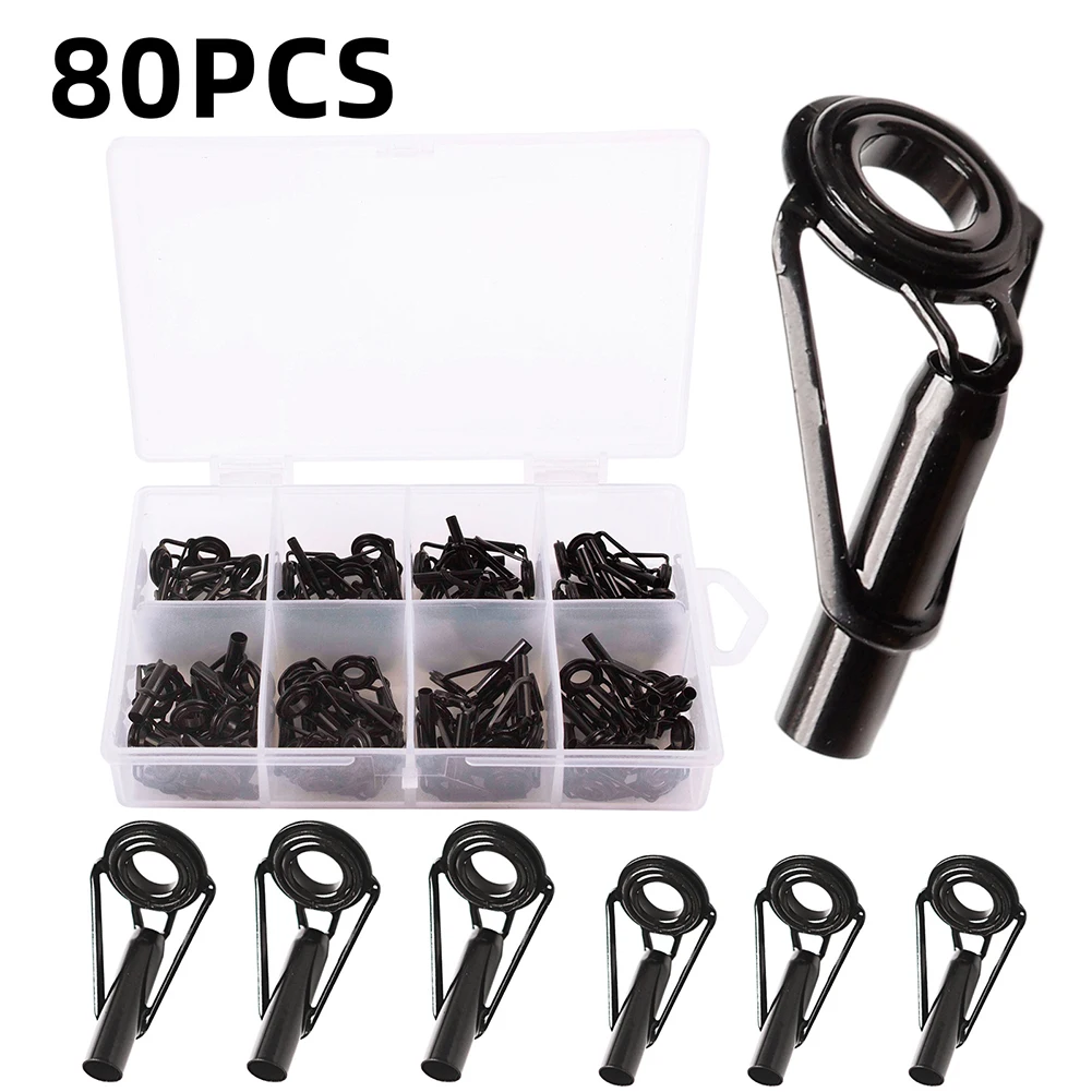 Durable Fish Rod Line Ring Brand New 30pcs/80pcs Black About 53g/101g Ceramic Fishing Rod For Fishing Rod Line Ring enlarge