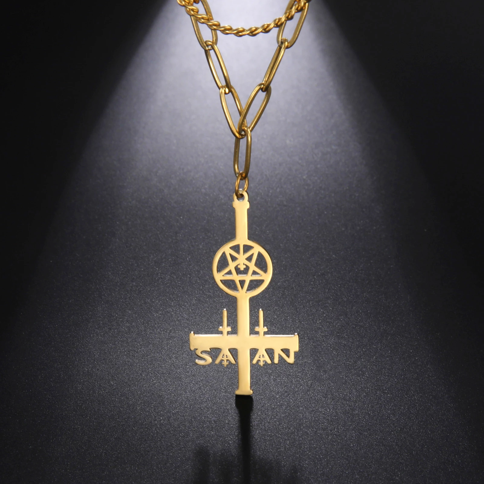 

Женское Двухслойное ожерелье из нержавеющей стали с подвеской-крестом