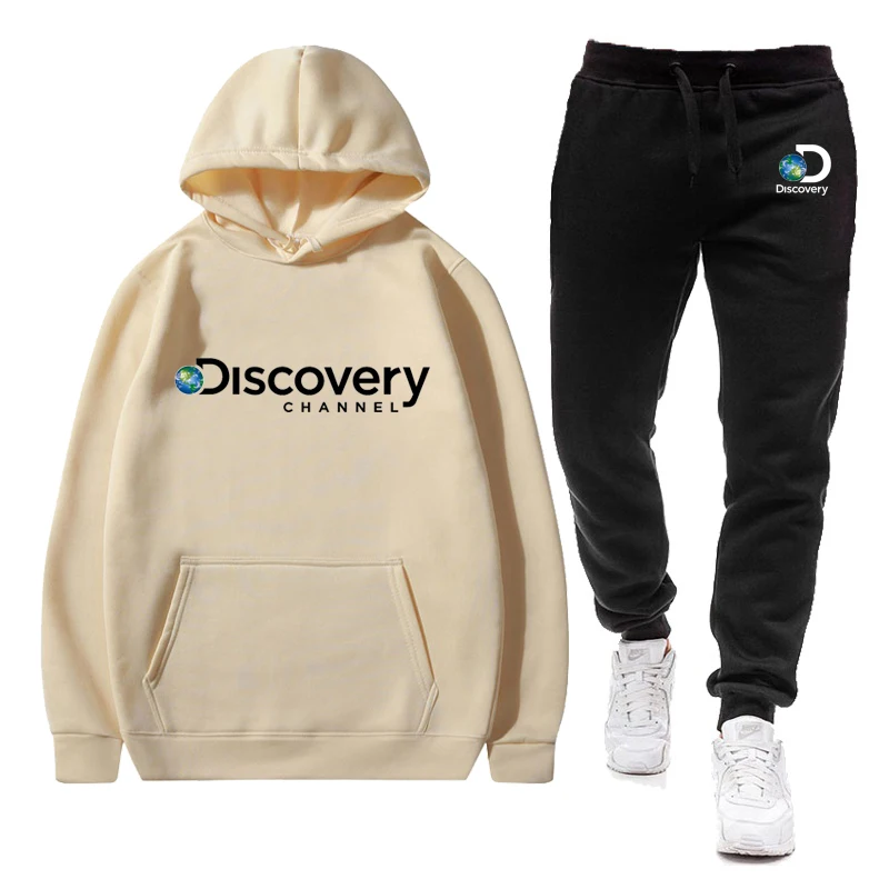 

Discovery Channel Men's Sets Hoodies+Pants Autumn Winter Hooded Sweatshirt Sweatpants Suit Fashion Men Set Hoodie Pullover Hoody