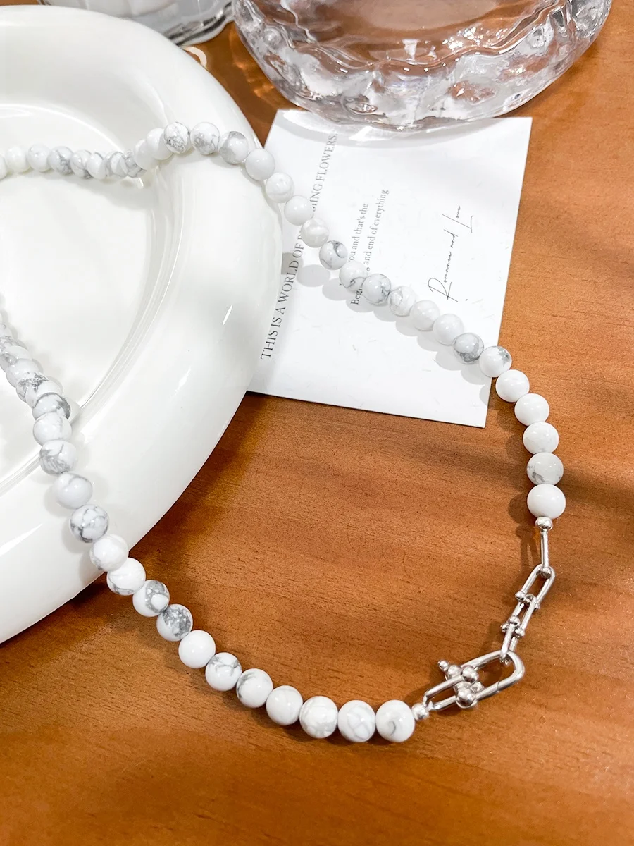 Овен крутой простой дизайн натуральный белый бирюзовый ожерелье с