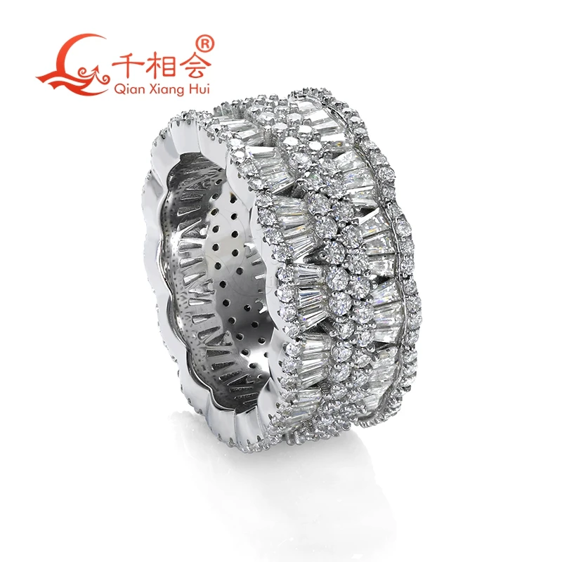 9.5mm small trapezoid round fan-shaped Ring Eternity Band S925 Silver hip hop Moissanite Ring Men women Diamonds Male Jewelry