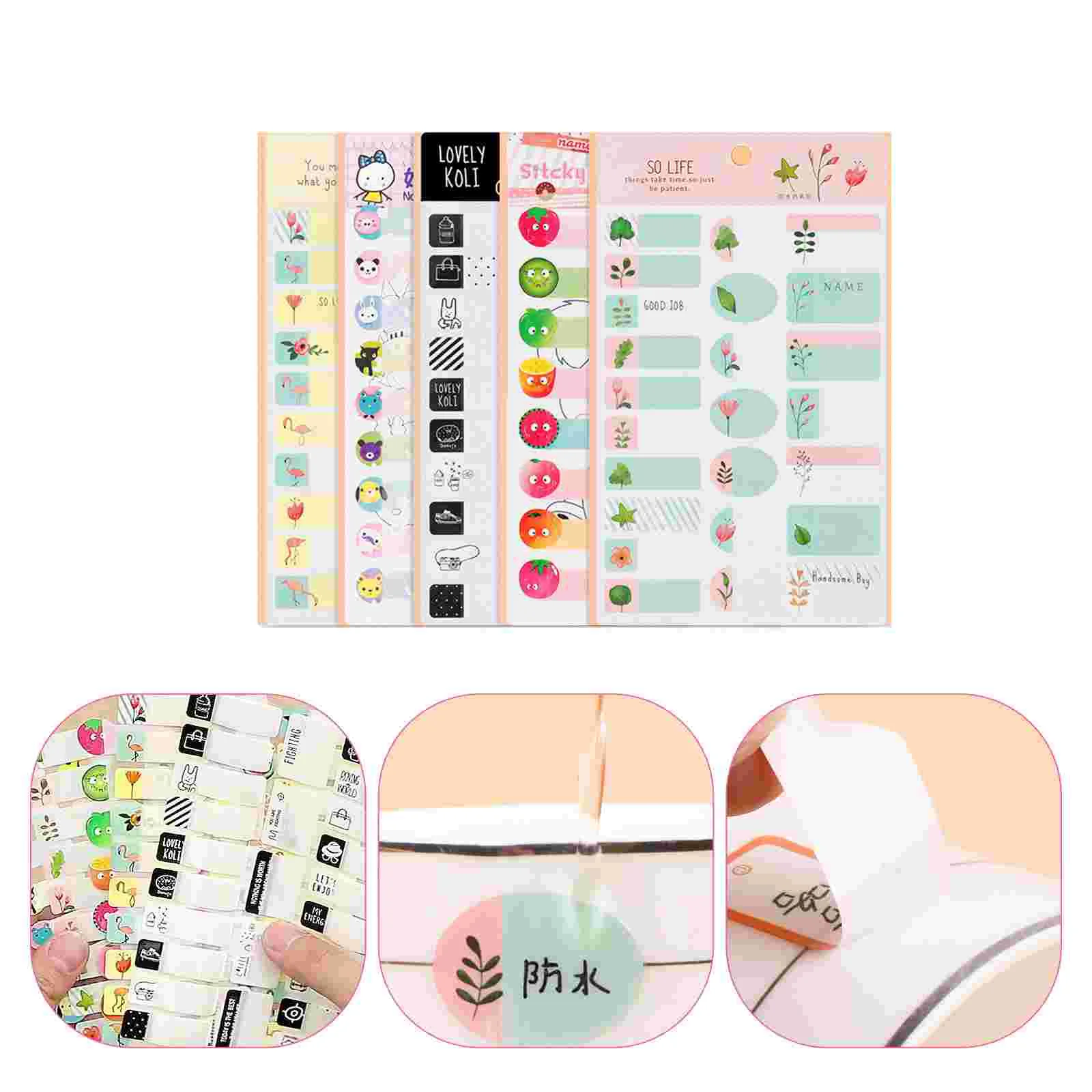 

6 Sheets Name Stickers Lovely Chic Sorting Unique Handwritten Blank Decal Cartoon Decal for Decoration