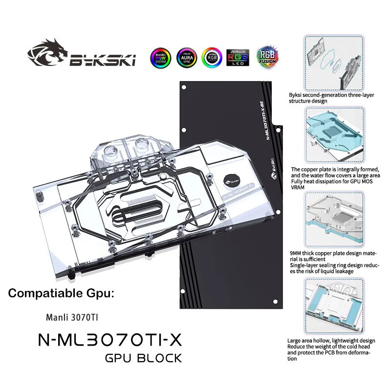 

Bykski GPU Water Cooling Block for Manli RTX3070TI, Full Cover Cooper Radiator with Backplate Water Cooling Cooler, N-ML3070TI-X