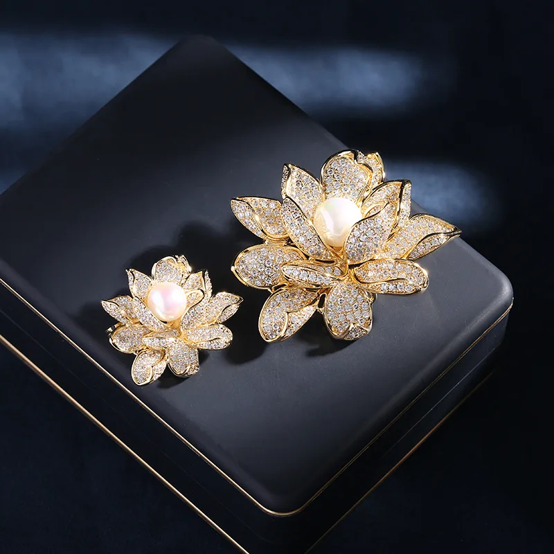 Женская Брошь в стиле ретро Корсажная брошь виде листьев лотоса с жемчугом и