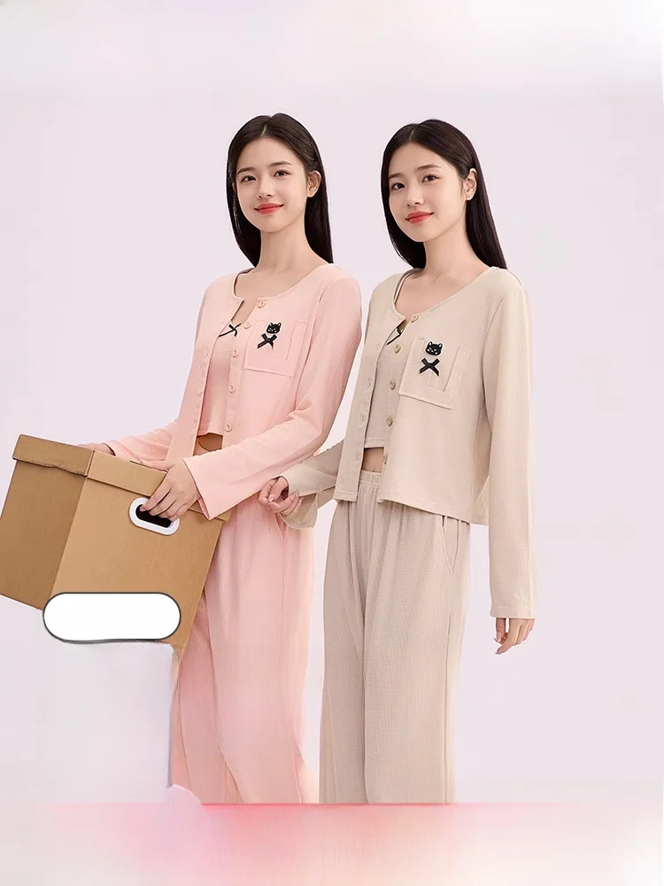 [Комплект из 3 предметов] Женский пижамный комплект Sanfu осень 2023 новый кардиган