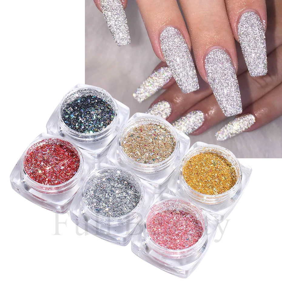 

6pcs Sparkle Rose Gold Nail Art Glitter Powder Dipping Sandy Sugar Powder Holographic Dust Gel Polish DIY Decorations JI1539-45