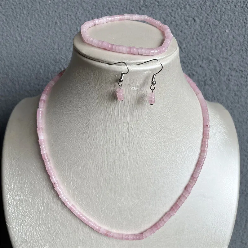 

2*4MM Heishi Pink Quartz Natural Stone Jewelry Sets Bead Necklace Earrings Bracelet Chain Choker Trendy Design Wedding