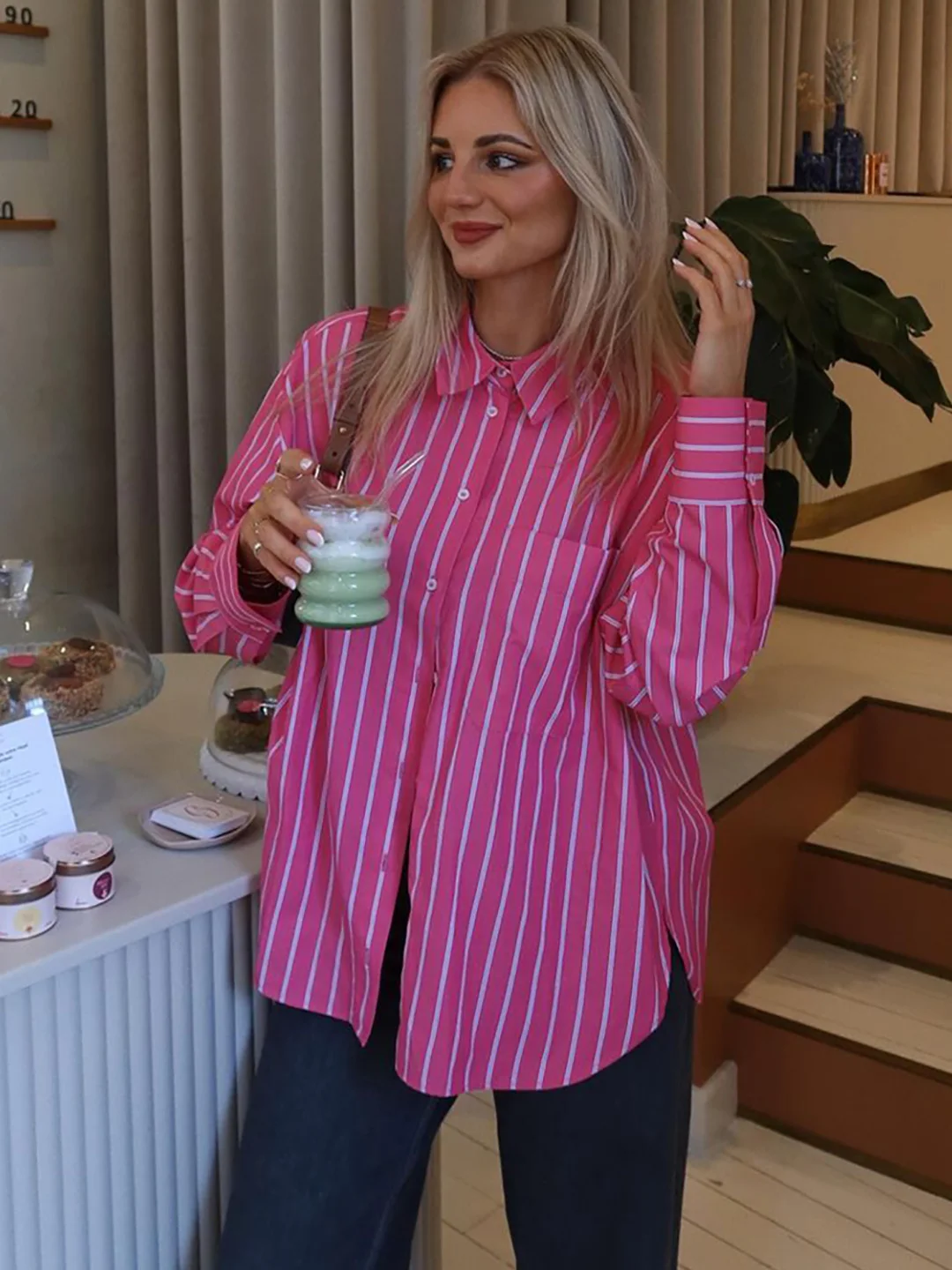 Рубашки для женщин рубашка в полоску оверсайз женские топы коллекция 2024 года