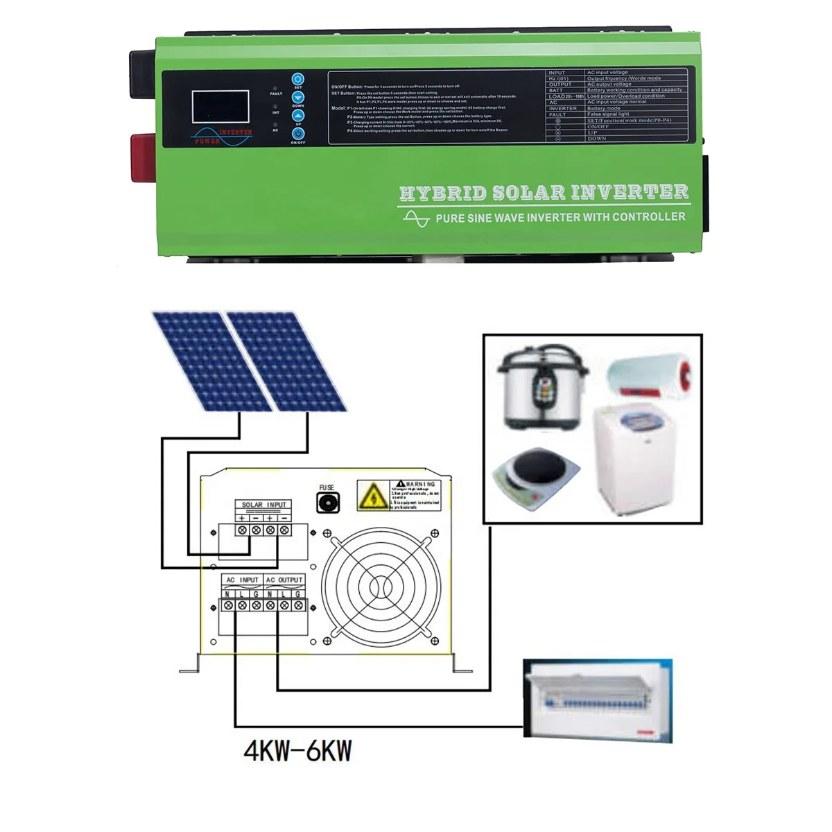 

10KW hybrid solar inverter all in one with 150A MPPT solar controller dual outputs 110V 220VAC
