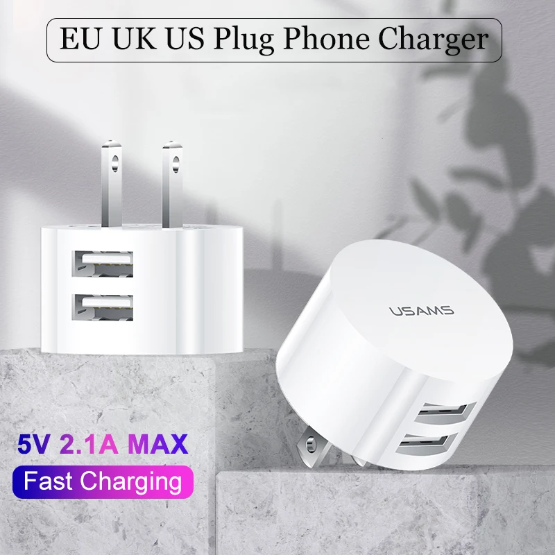 

5V 2.1A Mini EU UK US Plug Mobile Phone Charger For Phone Samsung Huawei IOS Android 2 Ports White Travel Wall Charger