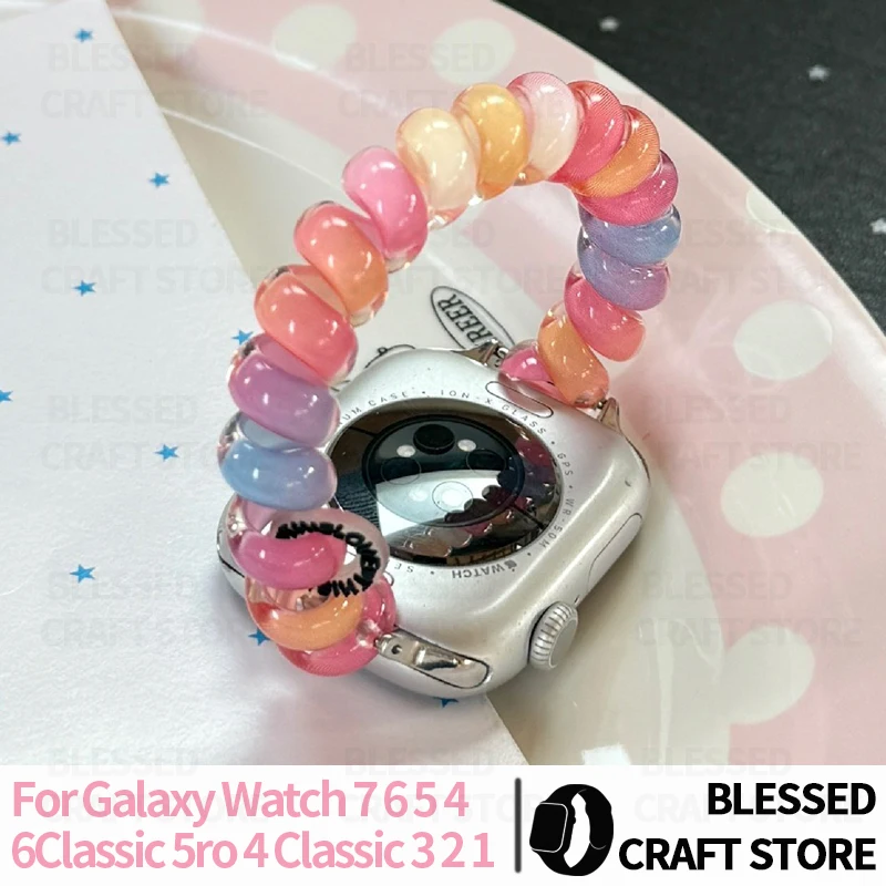 Фото Эластичный ремешок для часов из смолы в стиле телефонного кабеля для Samsung Galaxy Watch7 6 5 4 FE, женский спортивный браслет в стиле 