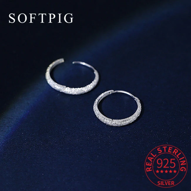 

SOFTPIG Real 925 Sterling Silver Frosted Round Geometric Stud Earrings for Women Trendy Fine Jewelry Minimalist Accessories