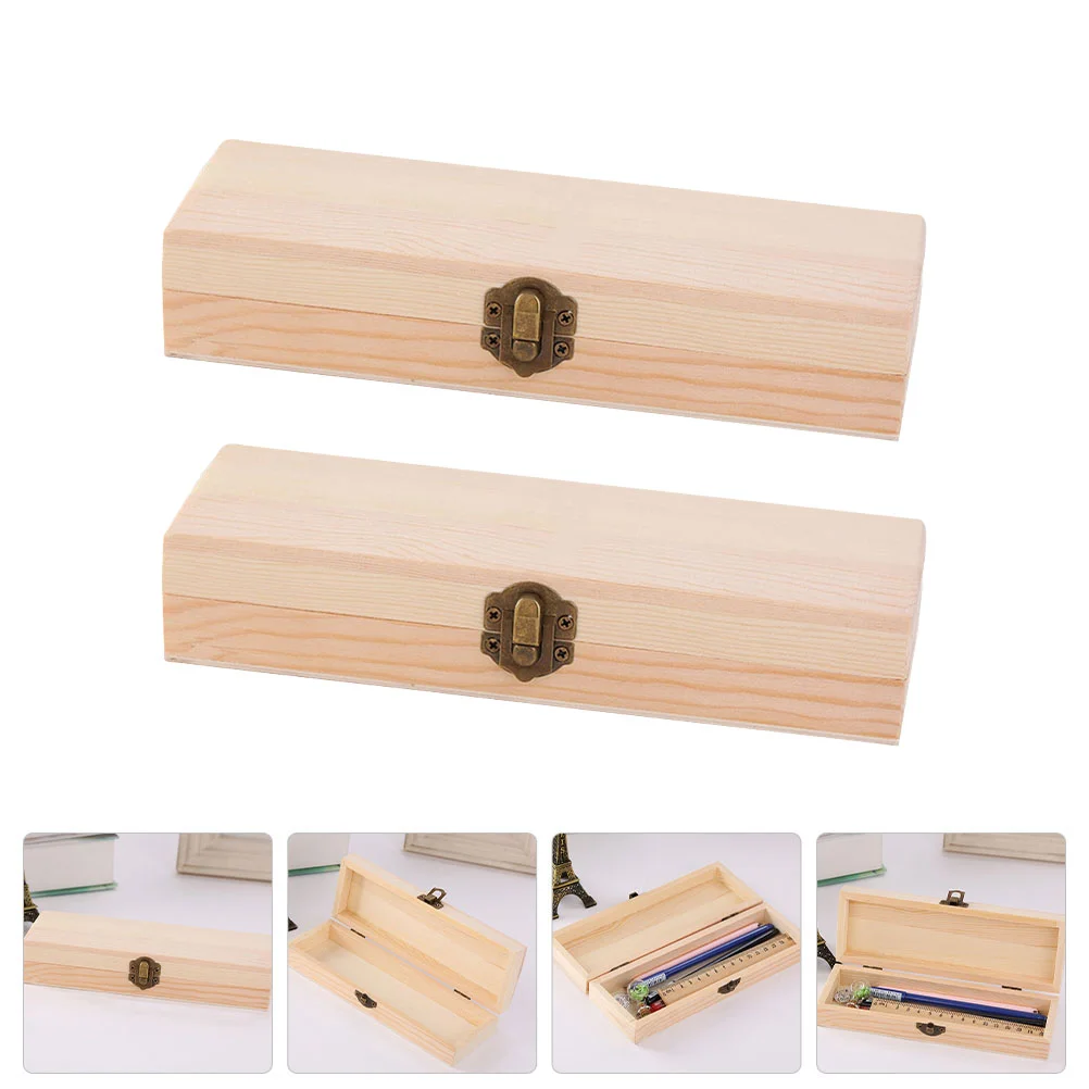 

2pcs Blank Wood Pen Box Storage Container Simple DIY Stationery Boxes
