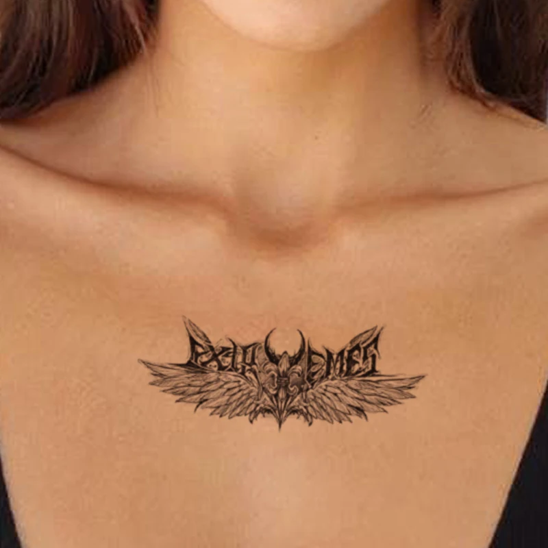 

Angel Wings Temporary Tattoo Sticker Black English Alphabet Deign Fake Tatto Waterproof Tatoo Arm Chest Small Size for Women Men