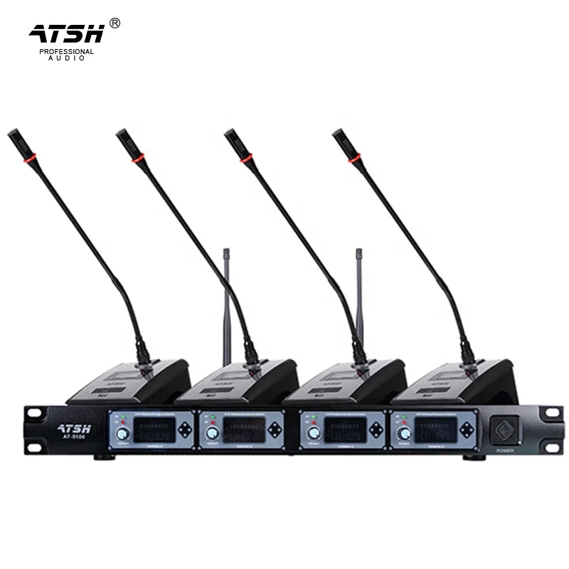 

AT-5400 UHF 4 Channels Wireless Conference Microphone System Professional Adjustable Gooseneck For Speech