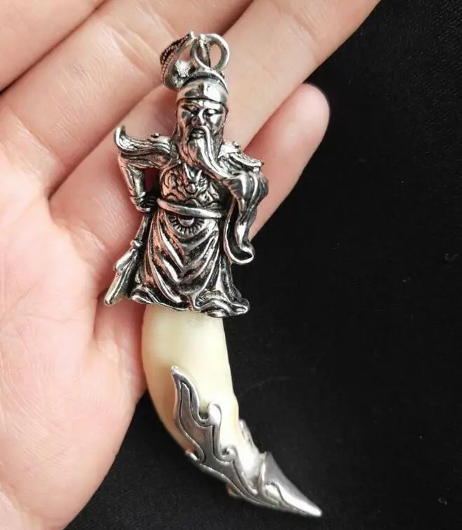 

Chinese Antique Tibetan silver Guan Gong dog Tooth talisman Pendant
