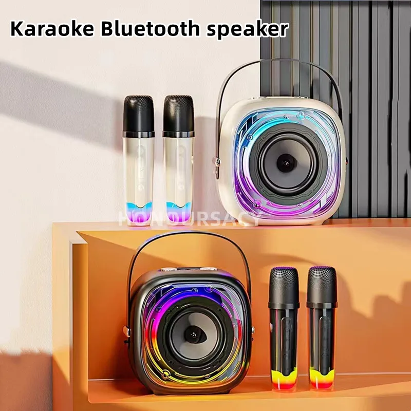 

50W High Power Karaoke Bluetooth Speaker Portable 3D Stereo Surround RGB Light Wireless Subwoofer with Dual Microphone Boombox