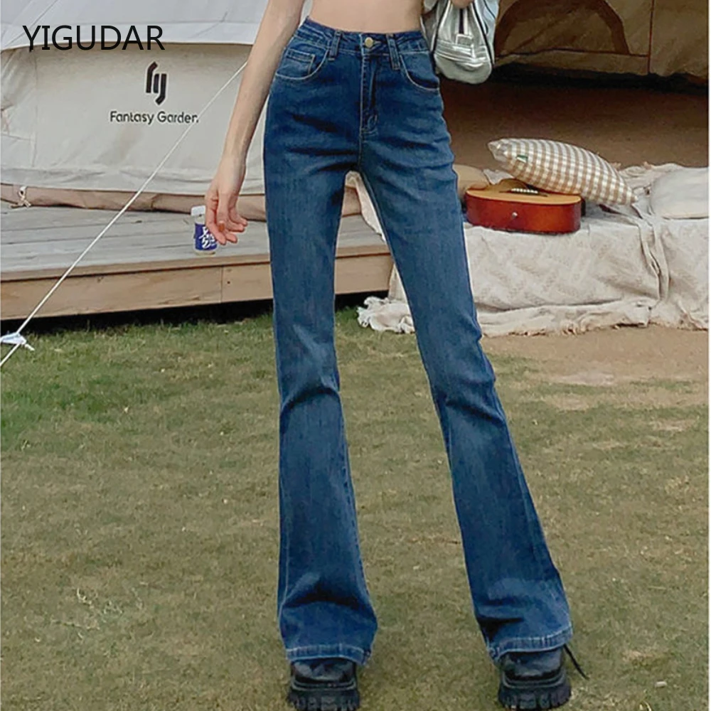 Женские расклешенные джинсы на пуговицах Модные осенние женские джинсовые брюки