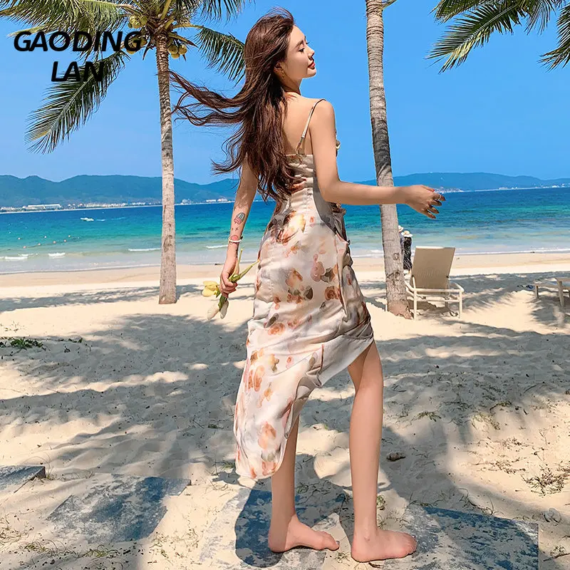 

Женское платье-макси с цветочным принтом, без рукавов