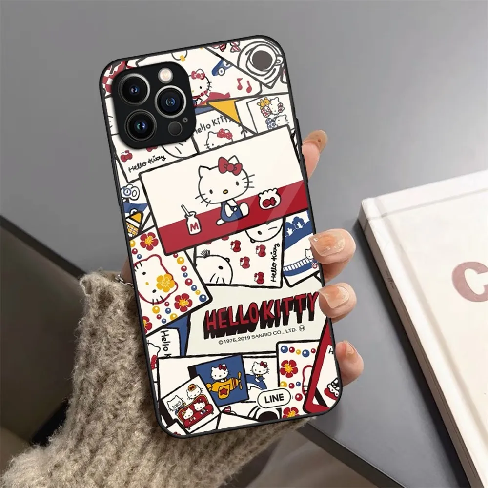 Мультяшный чехол для телефона K-KuromiS закаленное стекло iPhone 13 14 12 15 11 Pro XS Max Plus Mini X XR 8