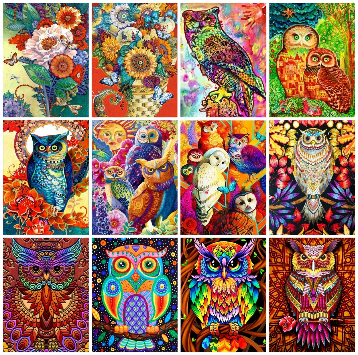 

AZQSD Diamond Embroidery Owl Flower Mosaic Rhinestones 5D Diamond Painting Animal Cartoon Cross Stitch Handmade Home Decor Gift