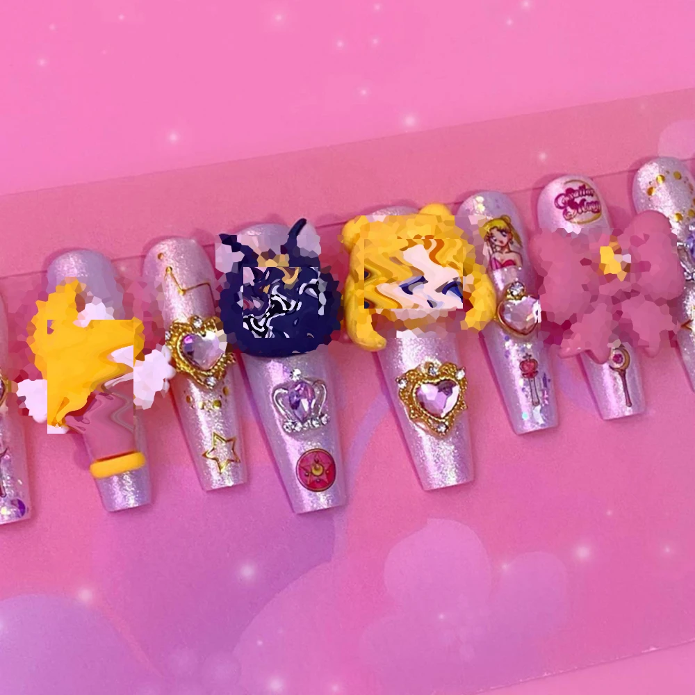 

Large Size Japanese Anime Nail Charms Cute Beautiful Magic Girl Nail 3D Resin Kawaii Accessories Moon Stick Bow Charms for Nails