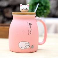 milk coffee ceramic mug with lid spoon cup cute cat heat resistant cup kitten children cup office gifts