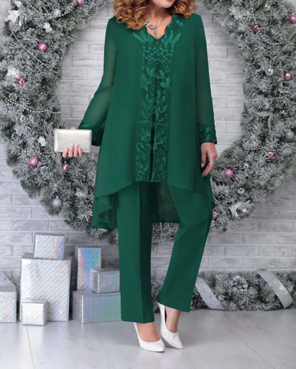 

Однотонные кружевные платья для матери жениха CloverBridal, Повседневная Уличная одежда охотничьего зеленого цвета, повседневные рубашки и брюки, комплекты WM9973