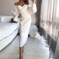 new summer womens white solid color puff sleeve v neck nailless high waist sexy raglan sleeve pencil long skirt fashion women