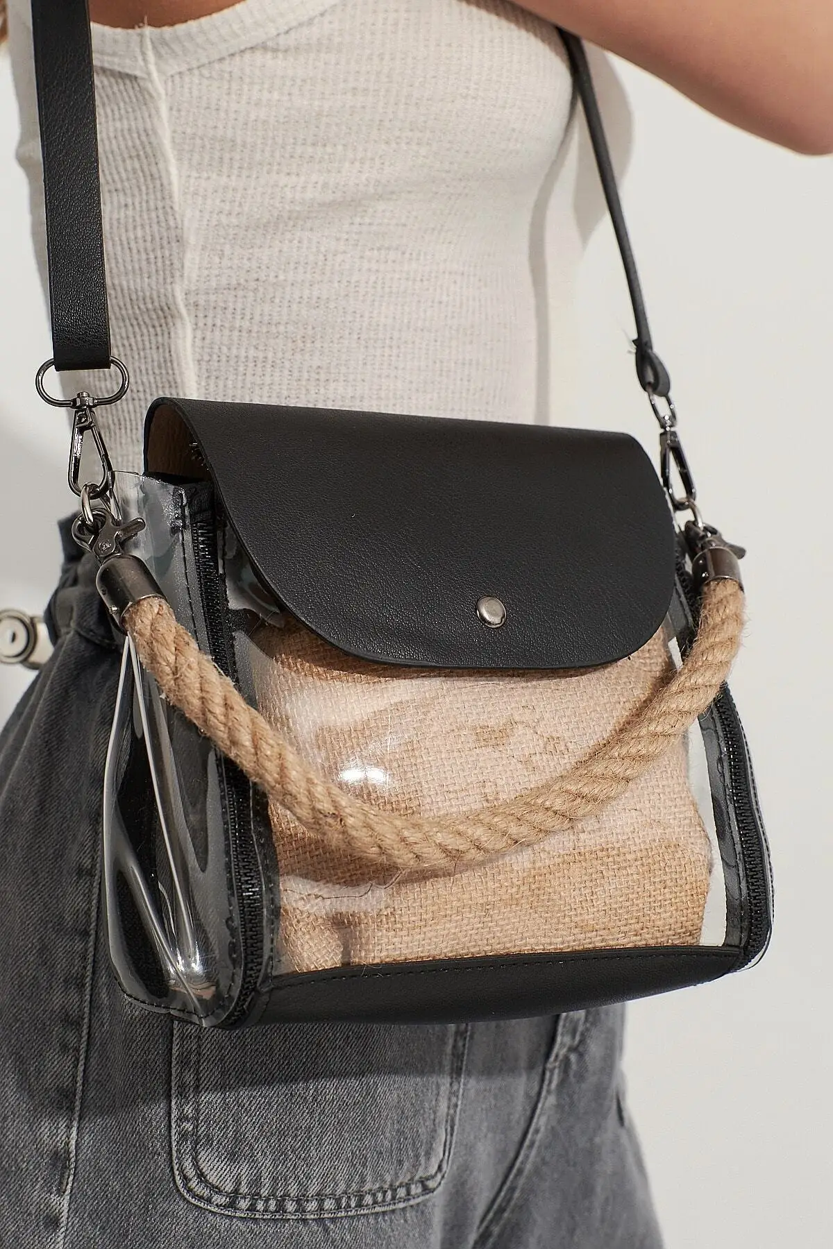 

Black women rope strap transparent shoulder bag 10 Va2050 10 VA2050