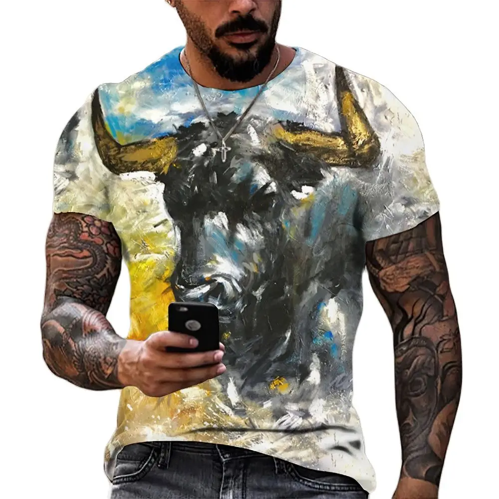 

Футболка мужская оверсайз с коротким рукавом, повседневный топ с 3d-рисунком бульфайтинга, уличная одежда, лето