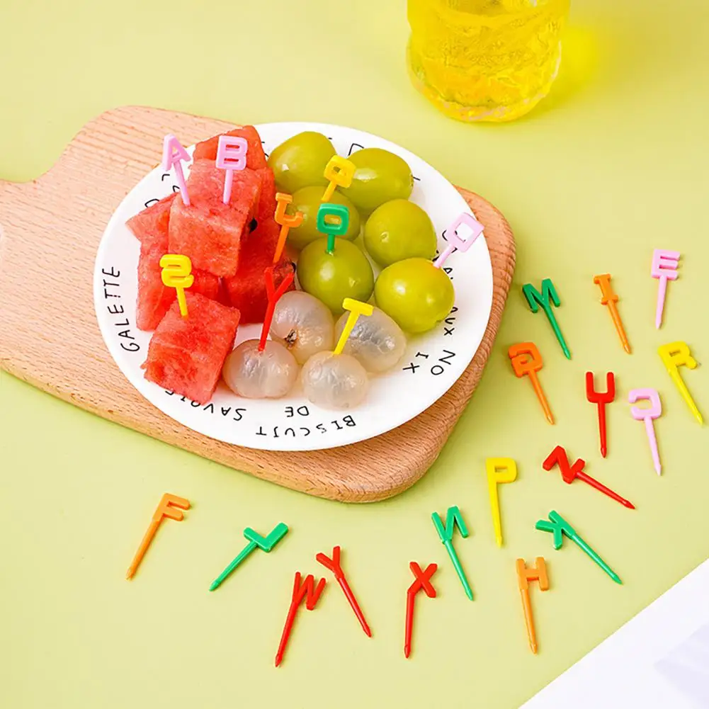 

Reusable 26 Pcs/Set Useful Lightweight Fruit Toothpicks No Odor Fruit Forks 26 Letters Bento Accessories
