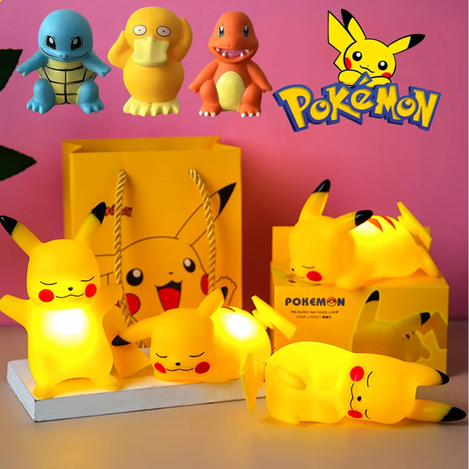 

12cm Pokemon Pikachu Night Light TAKARA TOMY Kawaii Anime Soft Bedroom Bedside LED Light Room Decoration Children's Toys Gift