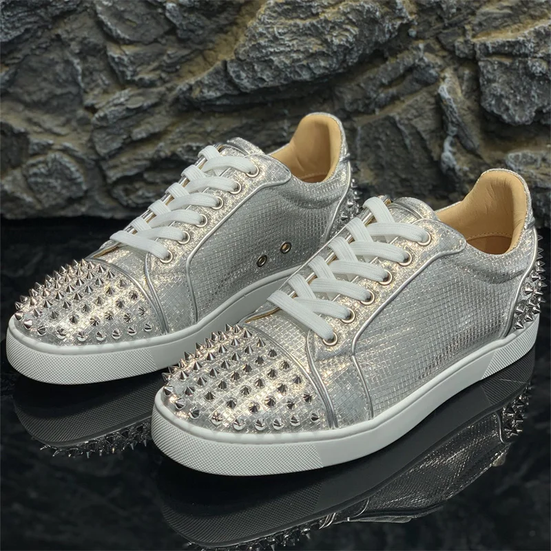 

Кроссовки мужские/женские из натуральной кожи, роскошные дизайнерские туфли с красной подошвой с шипами, Классические повседневные туфли н...