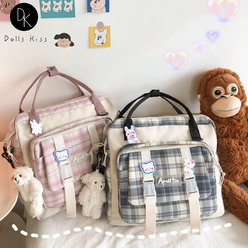

Японский Школьный Рюкзак Kawaii JK Harajuku, сумка через плечо для женщин, контрастный клетчатый дорожный рюкзак для студентов, сумка для косплея