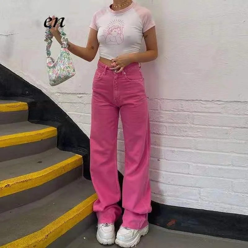 Hot Girl Y2K High Waist Pants 2021 New Color Fashion Slim Retro Wide Leg Jeans Women Loose Street Hot Trousers Chic Denim Pants