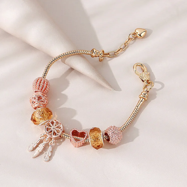 

DIY personality ins fashion beaded bracelet trendy fashion dream net hollowed out peach heart lantern bead hand string