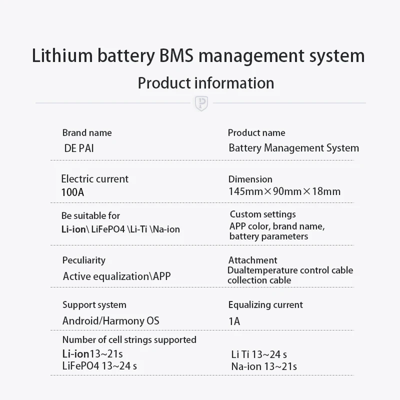 Аккумулятор DE PAI BMS Active Balance Bms 13S 14S 15S 16S 17S 18S 20S 21S 24S Smart 100A Lifepo4 Li-Ion Li-Ti Na-ion Battery