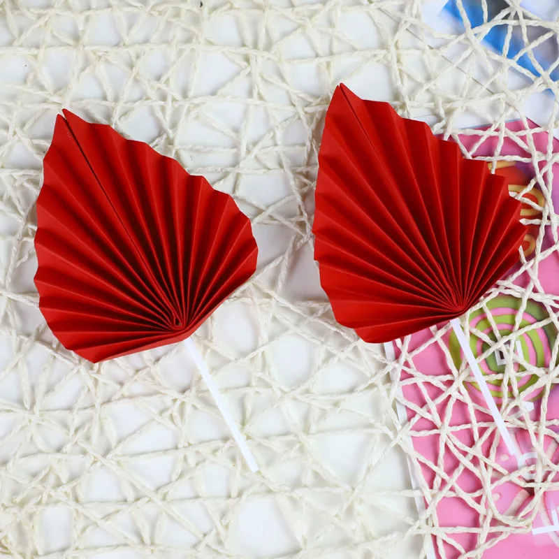 

2pcs Paper Fan Happy Birthday Cake Topper Gold Palm Leaf Wedding Birthday Party Cake Insert Cake Dessert Decoration Baby Shower