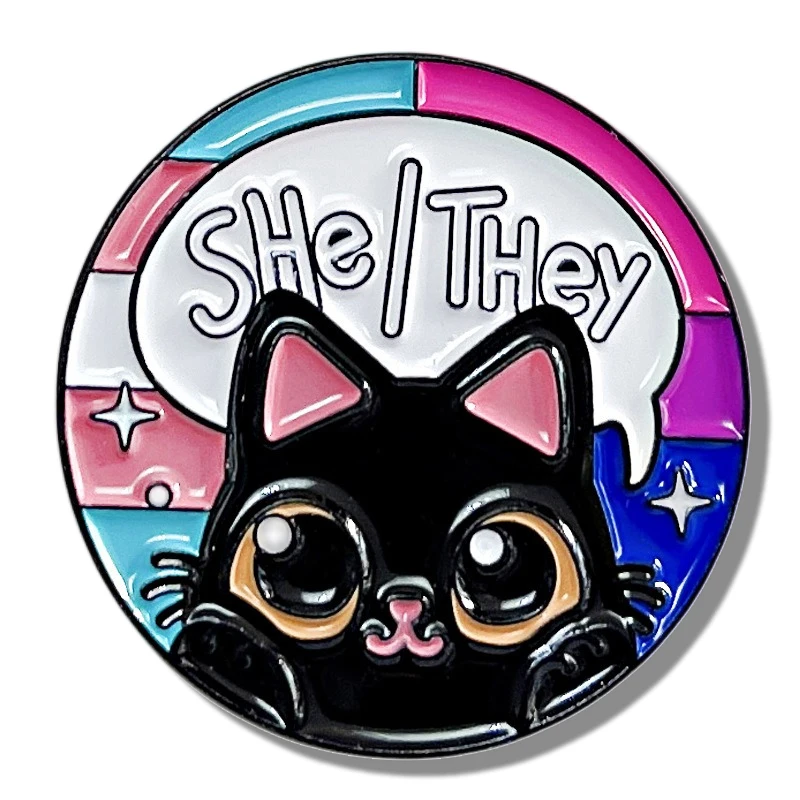 

Rainbow Gender Enamel Pin She They Cartoon Multi Cat Brooch Metal Badge Jewelry Accessories