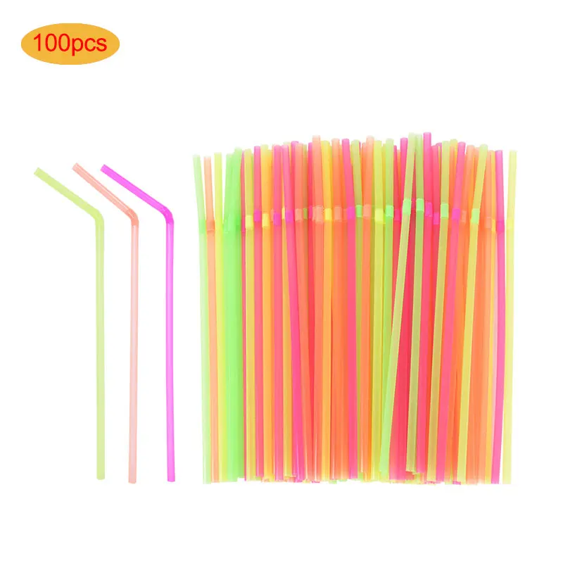 

100pc Multicolor Plastic Straws Disposable Bendable Multicolor Mix Drinking Straws Cocktail Beverage Juice Straws Party Supplies