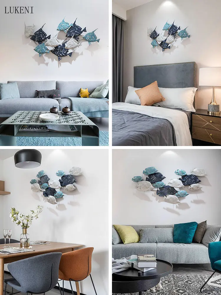 Простая Современная кованая железная рыба настенное украшение домашняя