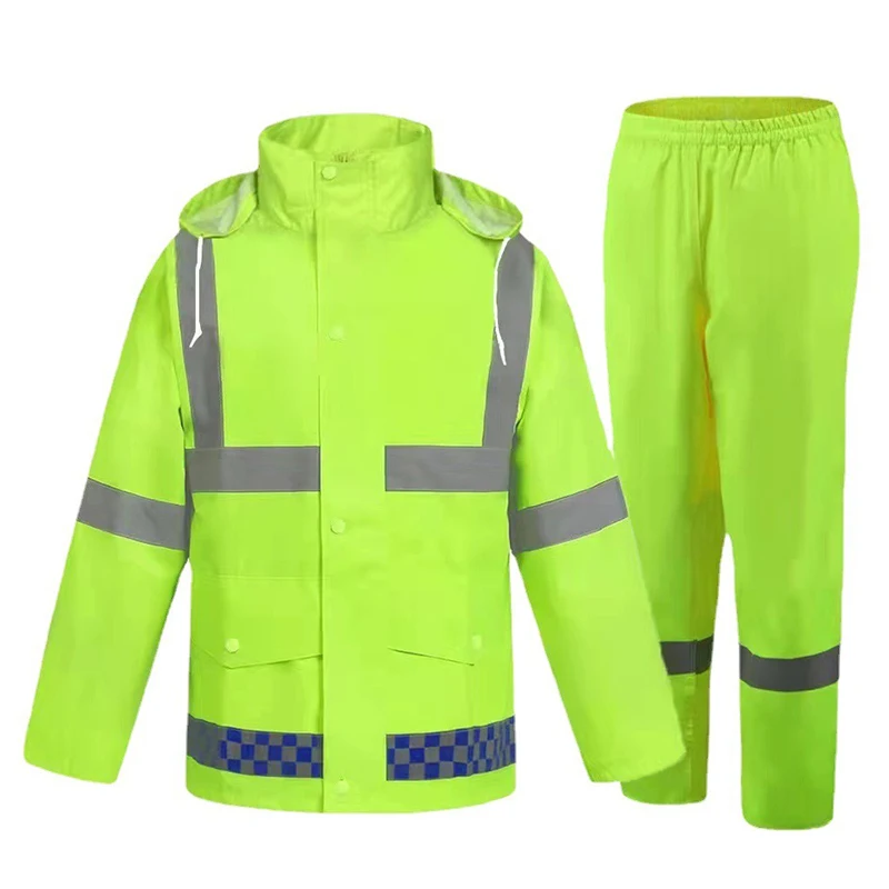 

Водонепроницаемый походный дождевик, костюм, куртка с зелеными штанами, дождевик с разрезом для работы, для взрослых мужчин, мотоциклетный светоотражающий двойной плащ для рыбалки