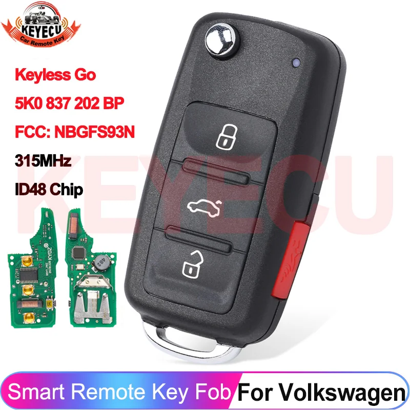 

KEYECU бесключевой ключ 5K0837202BP для Volkswagen VW Jetta Passat 2015 2016 2017 2018 2019 удаленный ключ NBGFS93N 315 МГц MQB48